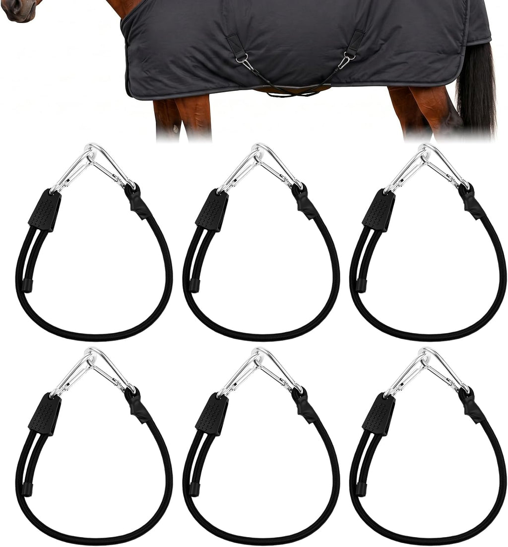 6 Adjustable Elastic Horse Blanket Leg Straps 20" Double End Clips