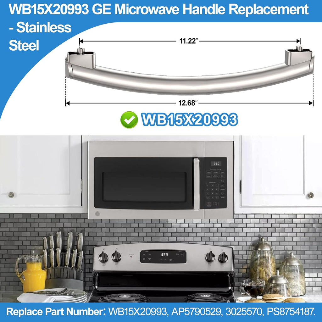 Upgraded WB15X20993 Microwave Door Handle Compatible with GE Microwave Handle Replacement, Stainless Steel GE JVM3150RF1SS Door Handle Parts JNM3151RF1SS, JVM3150SF1SS AP5790529 PS8754187