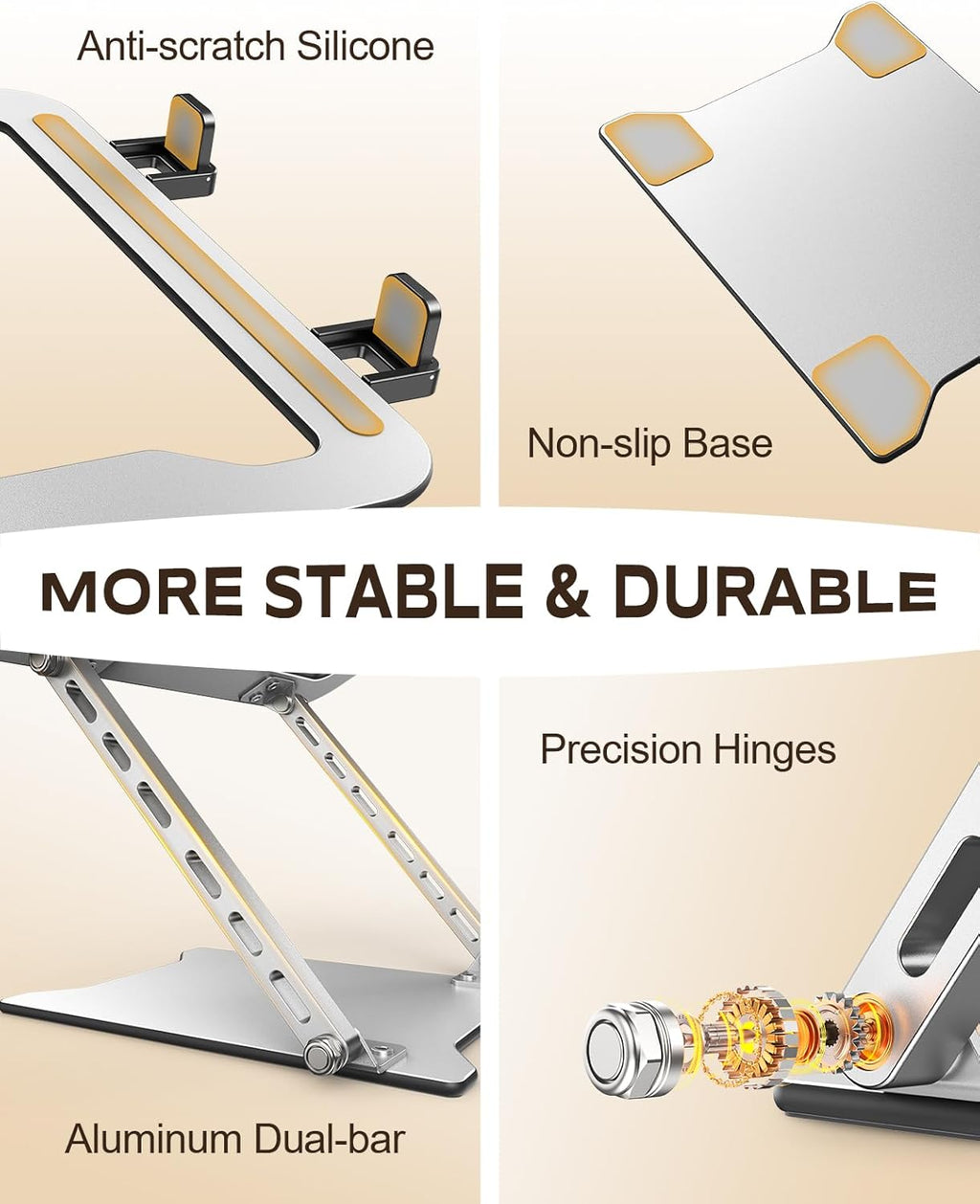 2026 Ultra-Slim Portable Laptop Stand for Desk, Height Adjustable & Dual-Bar Support Laptop Riser Holder, Ventilated