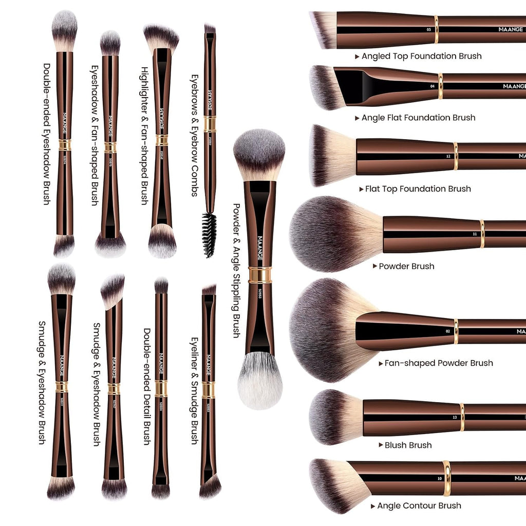 Makeup Brushes 16Pcs Professional Foundation Powder Blush Contour Eyeshadows Double-End Makeup Brushes Set with Bag