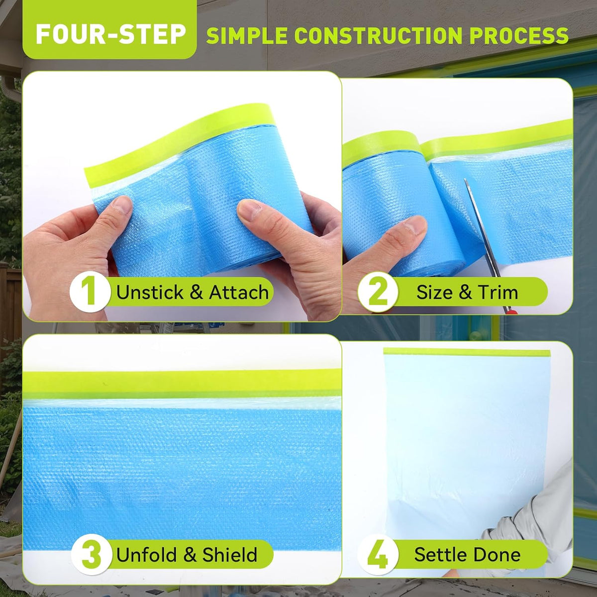 12 Rolls Pre-Taped Masking Film for Painting-22 x 66',Painters Plastic Sheeting with Widened Automotive Masking Tape