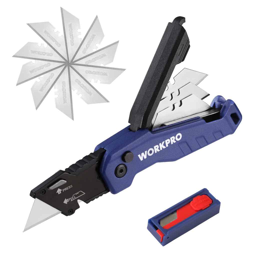 Folding Utility Knife, Quick Change Box Cutter, Blue
