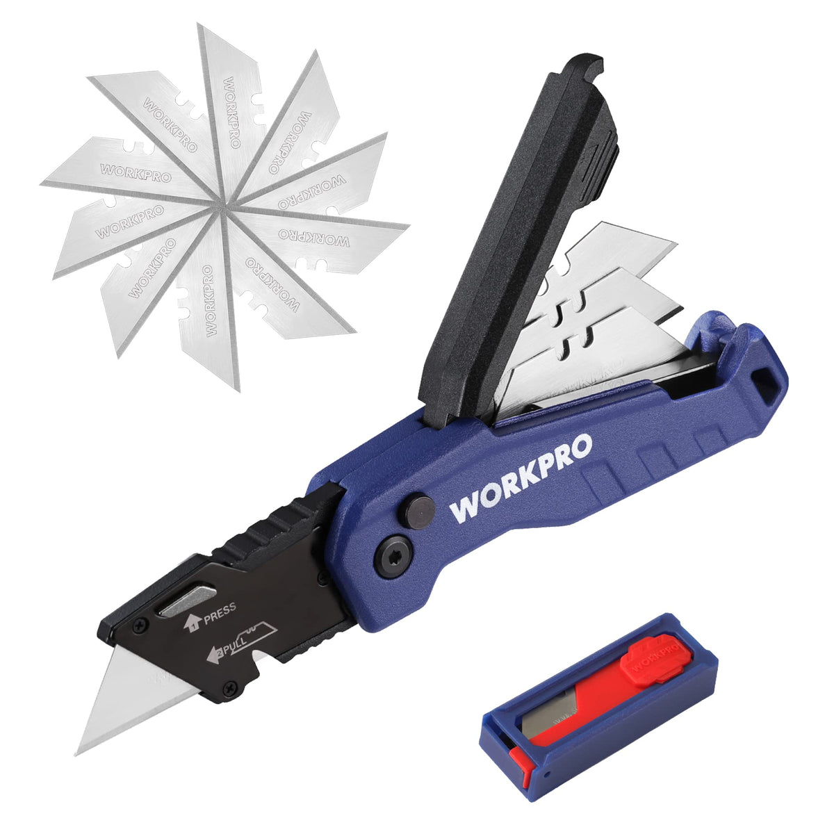 Folding Utility Knife, Quick Change Box Cutter, Blue