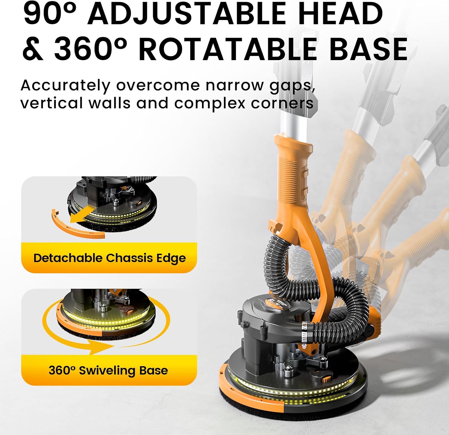 Drywall Sander, 1050W 7.2A Popcorn Ceiling Removal Tool, Automatic Drywall Sander with Vacuum Dust Collector, 7