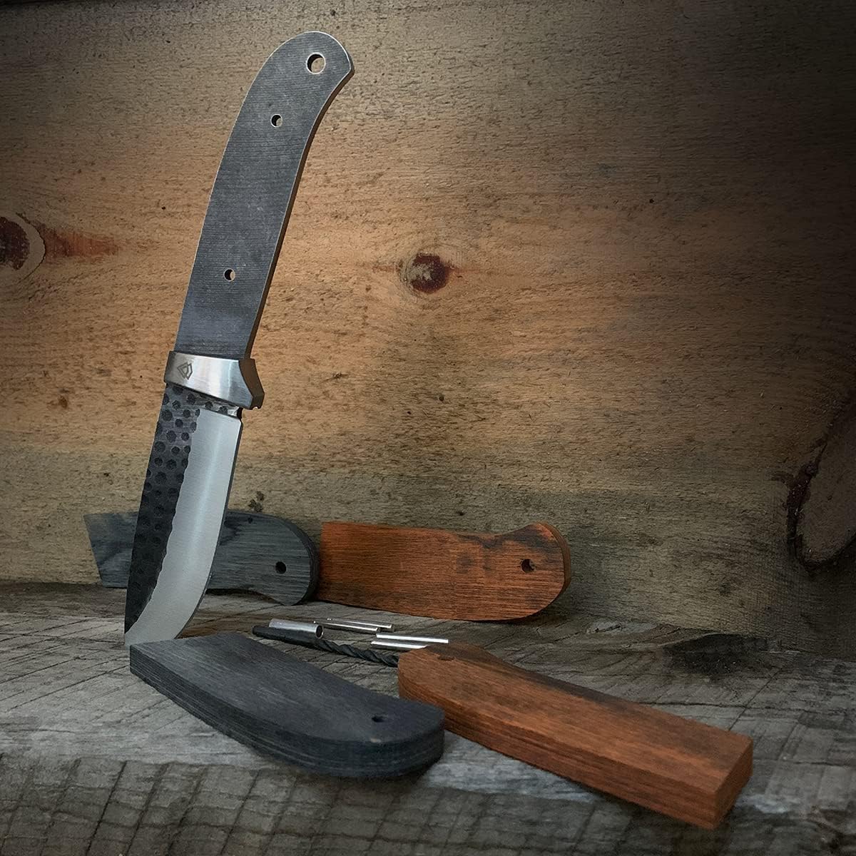 Black Sierra Skinner DIY Knife Making Kit – Stainless Steel Hammered Finish Fixed Blade for Hunting, Fishing &