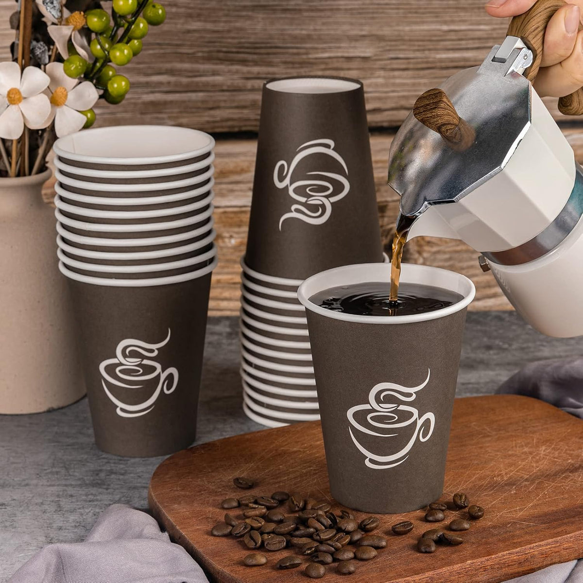 240 Pack 12 oz Paper Cups, Brown Disposable Hot Coffee Cups
