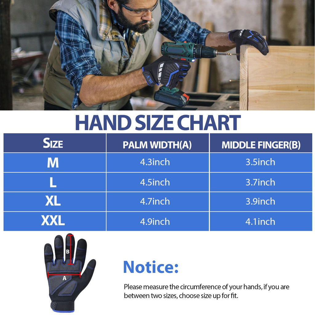 Work Gloves for Men, TPR Impact Protection, Mechanic Gloves,BLue,M