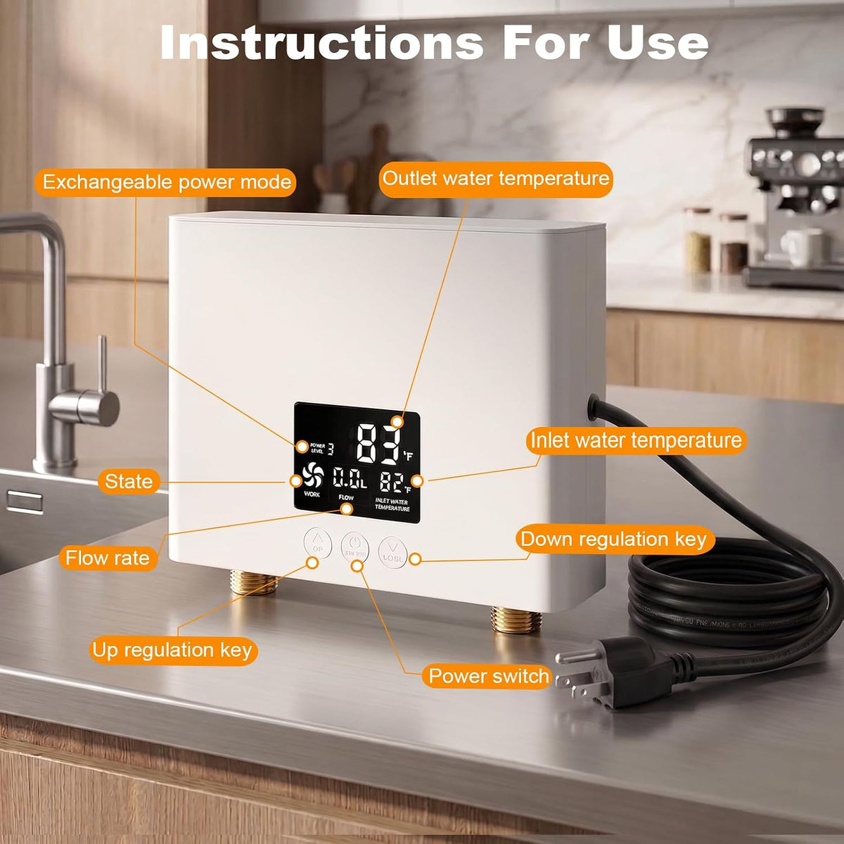 Electric Tankless Water Heater, Instant On-Demand Hot Water System with Digital Display & Remote Control