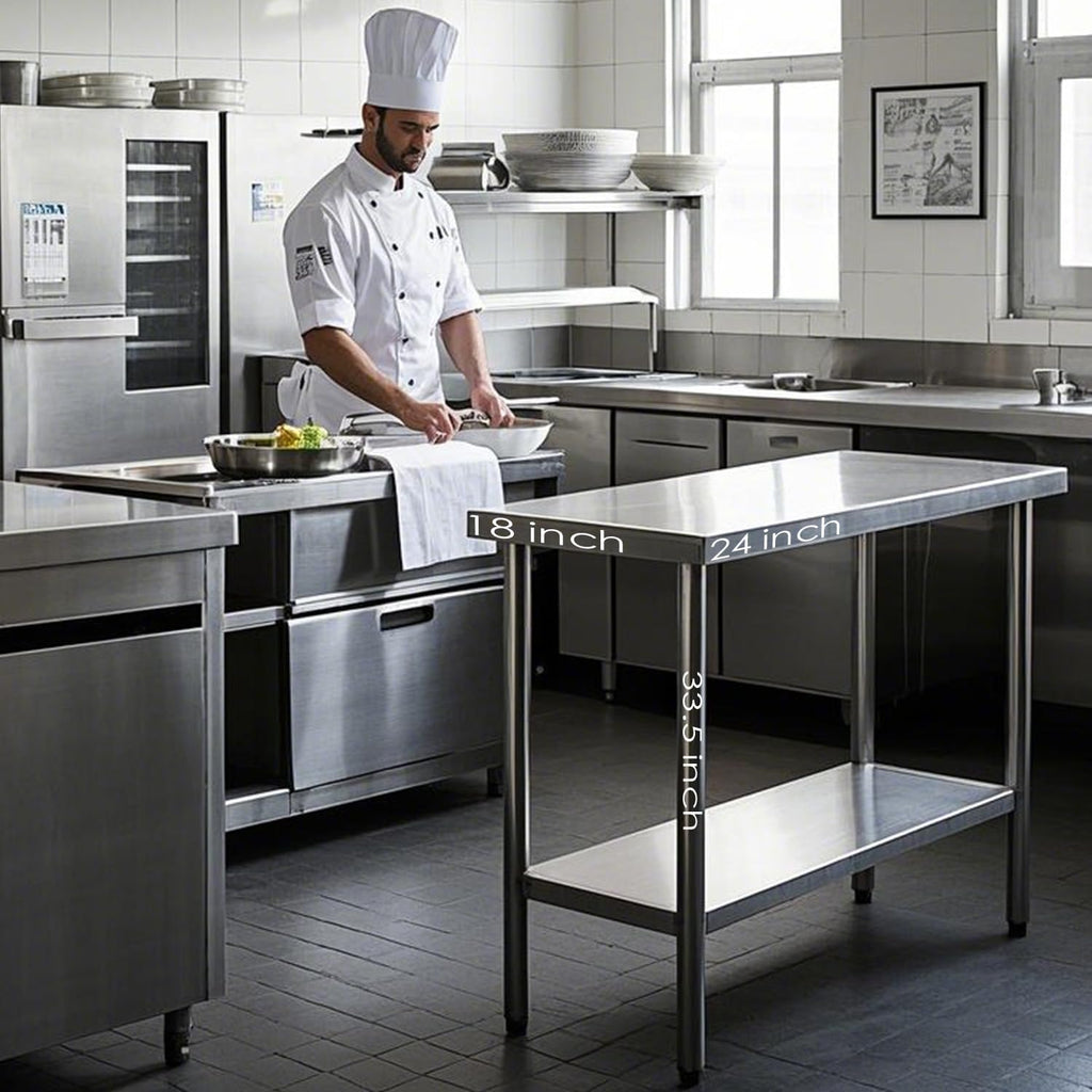 24x18 Inch NSF Stainless Steel Prep Work Table with Undershelf Metal