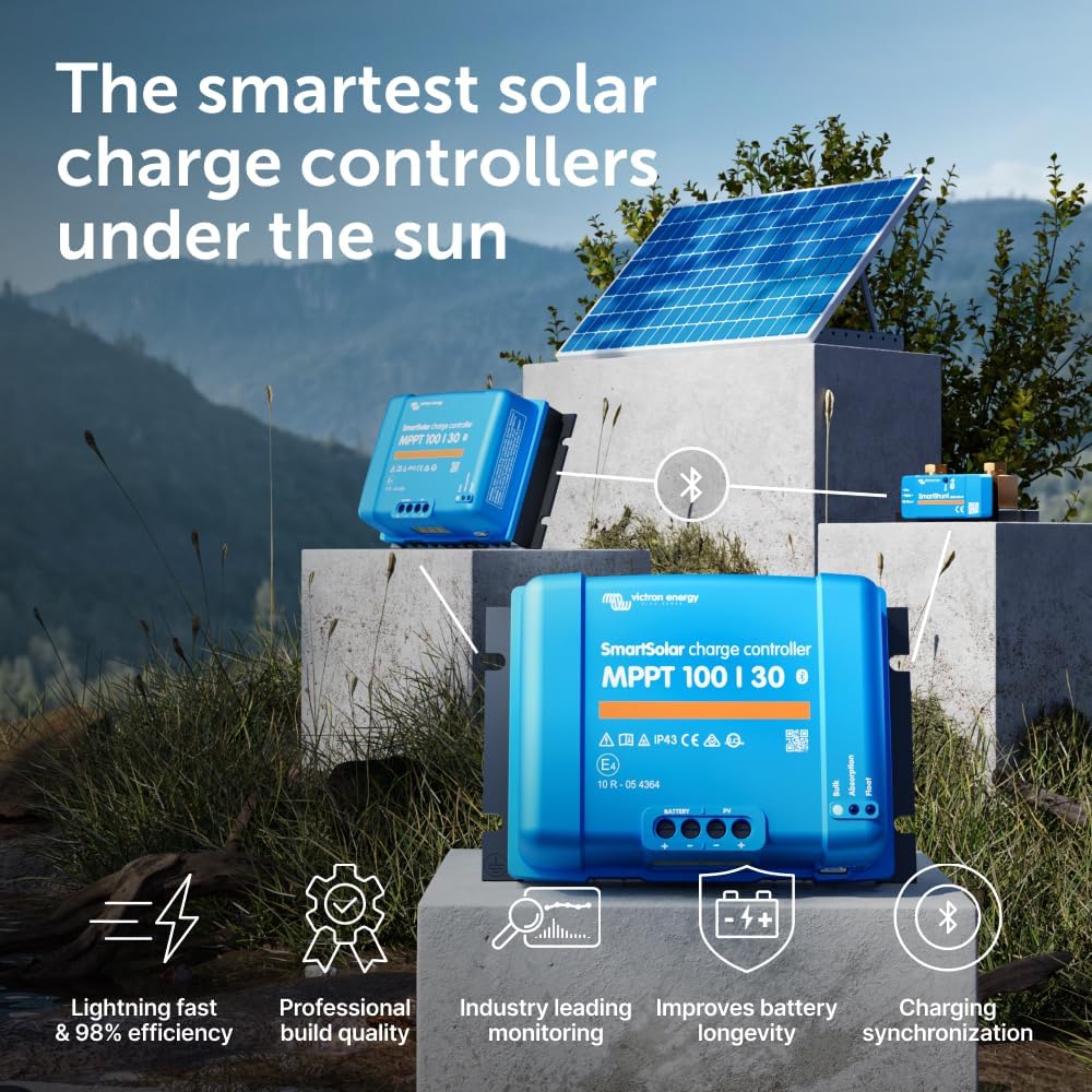 SmartSolar MPPT 100V 30 amp 12/24-Volt Solar Charge Controller (Bluetooth) | Bluetooth Charge Controllers for Solar