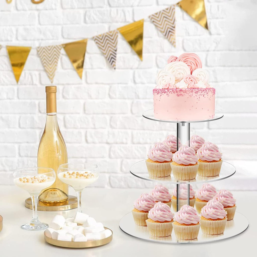 Acrylic Cupcake Stand, 3 Tier Round Clear Cake Stand Cupcake Display Stand Holder Dessert Pastry Tower Tea Party