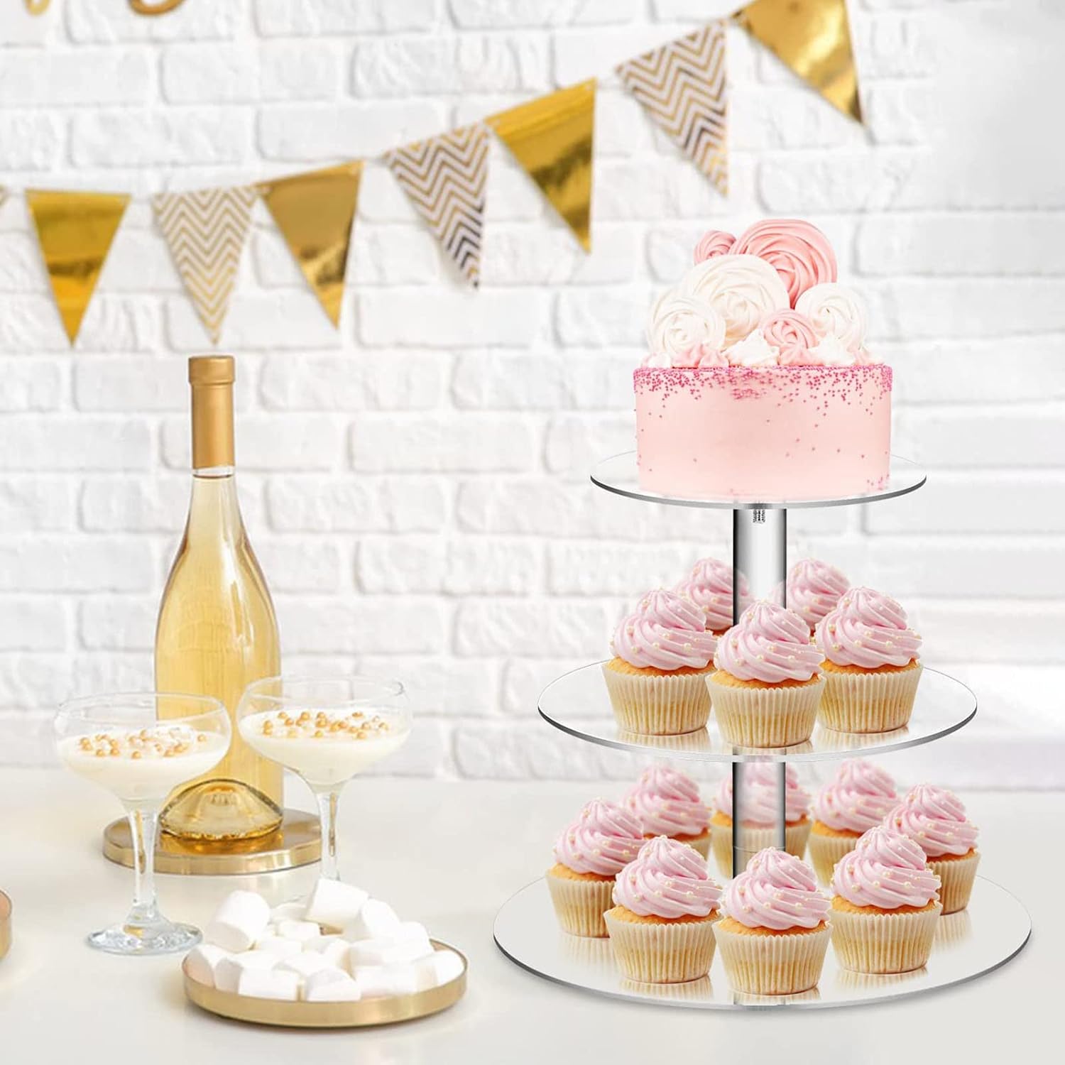 Acrylic Cupcake Stand, 3 Tier Round Clear Cake Stand Cupcake Display Stand Holder Dessert Pastry Tower Tea Party