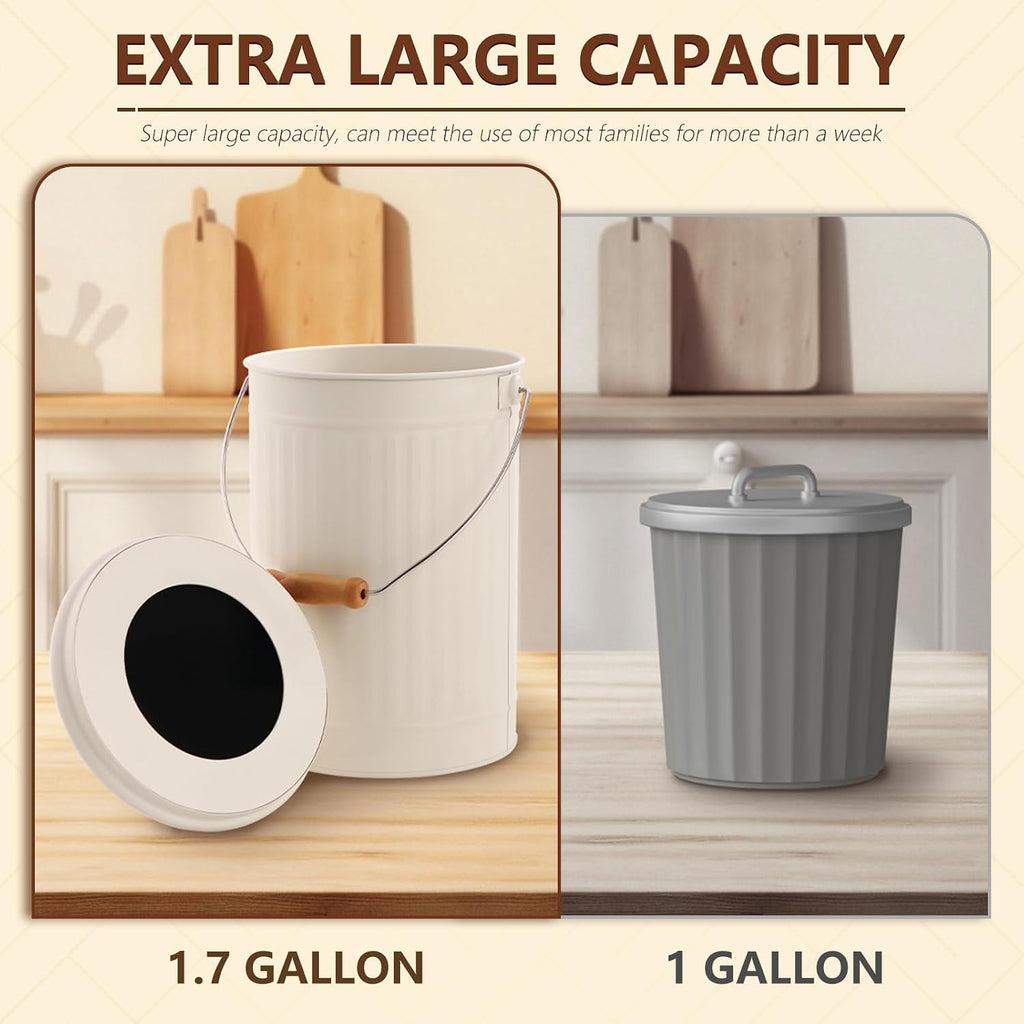 1.7 Gal Kitchen Compost Bin with Smell Proof Lid,Odorless Bin for Indoor Countertop,100% Rust Proof Compost Bucket