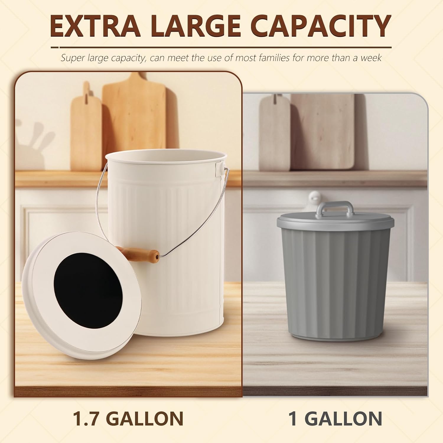 1.7 Gal Kitchen Compost Bin with Smell Proof Lid,Odorless Bin for Indoor Countertop,100% Rust Proof Compost Bucket