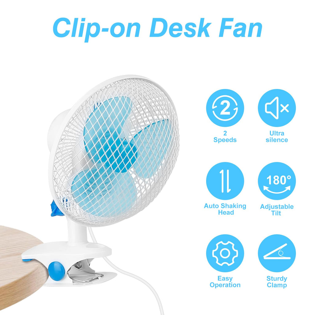 Portable Clip on Fan, 8.66" Desk Fan with Auto Shaking Function