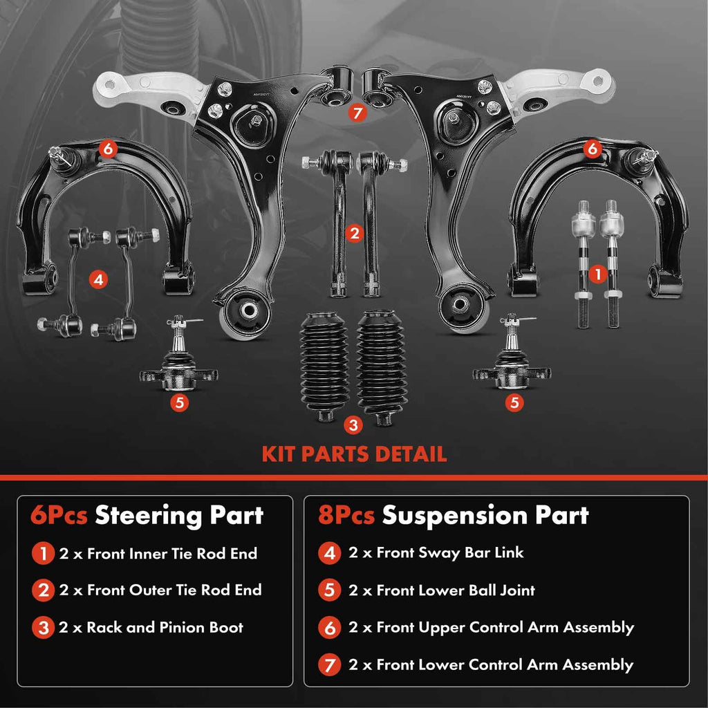 A-Premium 14Pcs Front Suspension Kit, Upper Lower Control Arm Assembly