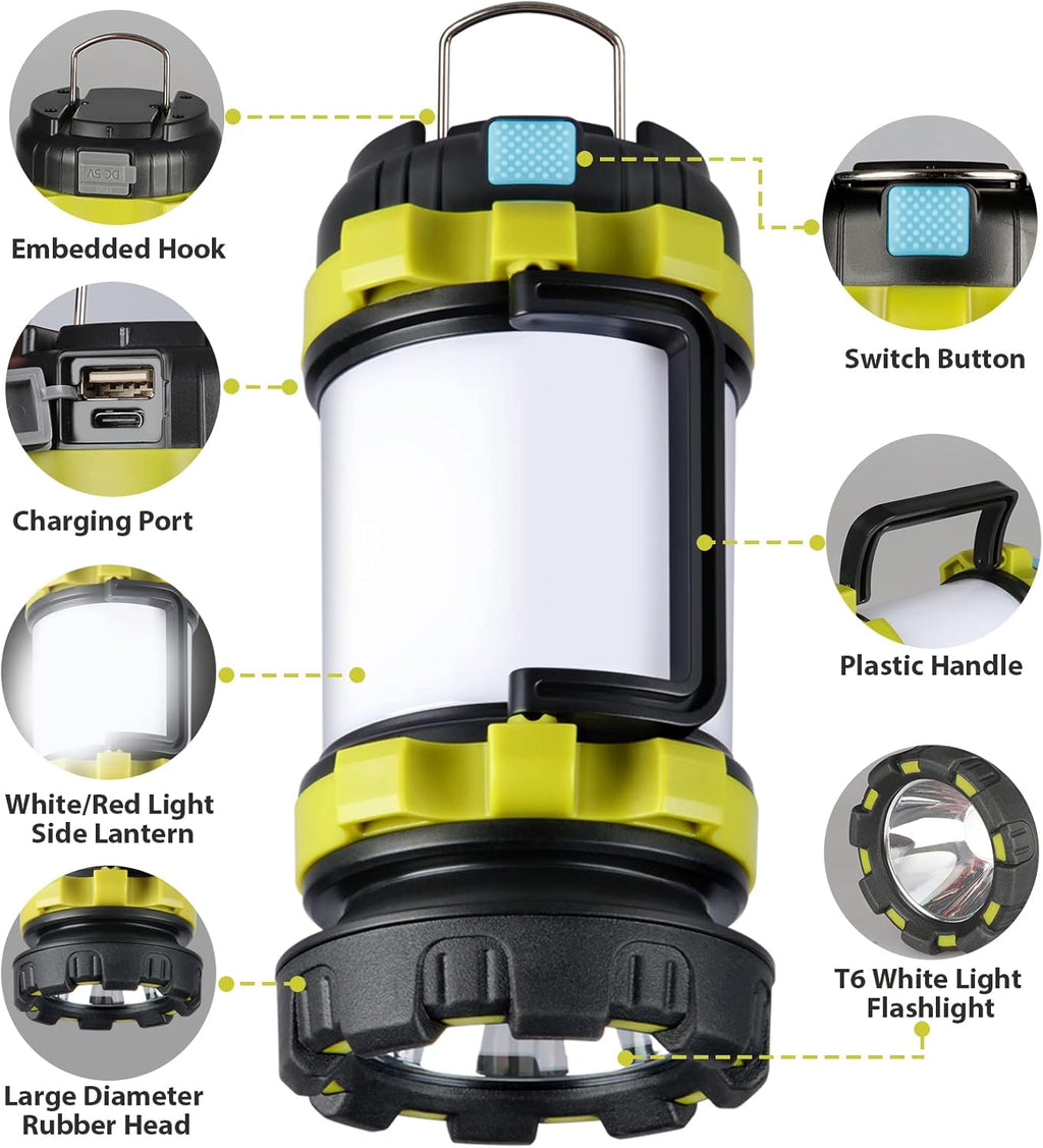 2 Pack Camping Lantern, Outdoor LED Camping Light, Rechargeable Flashlights with 1000LM, 6 Modes, IPX5 Waterproof