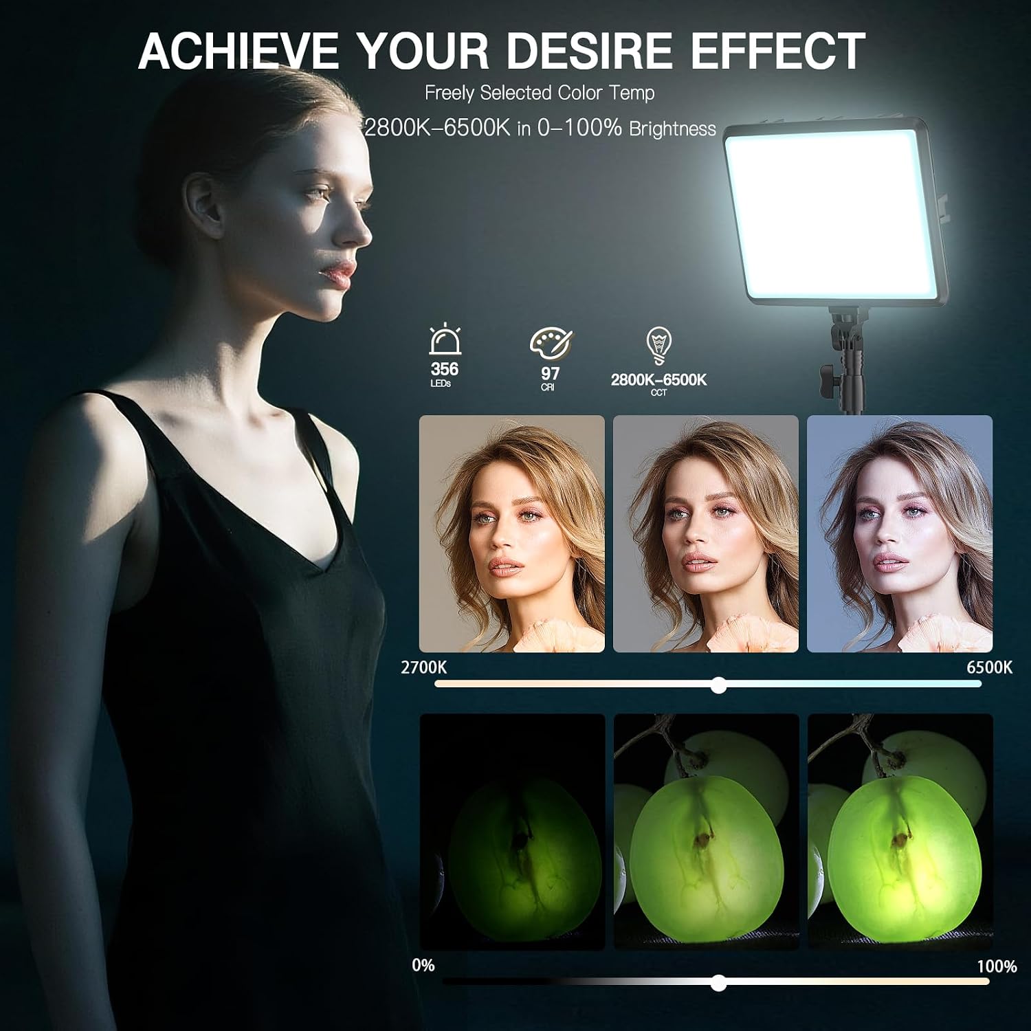 2-Pack LED Video Light Kit, NiceVeedi Studio Light, 2800-6500K Dimmable Photography Lighting Kit with Tripod