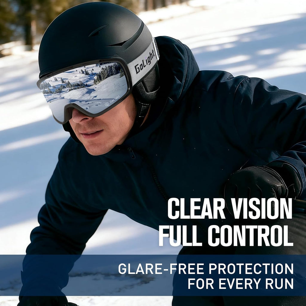 Polarized Anti-Glare OTG Ski Goggles – Anti-Fog Double Lens, UV400, Triple-Foam, Anti-Slip Strap for Men & Women