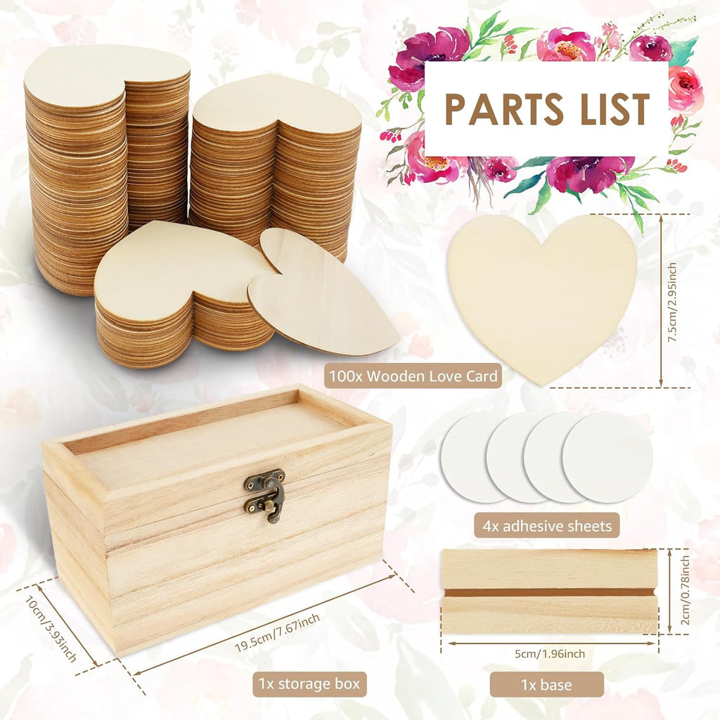 Wedding Guest Book Alternative Set with 100 Wooden Hearts Heart Sign Stand and 4 Adhesive Wedding Guest Book