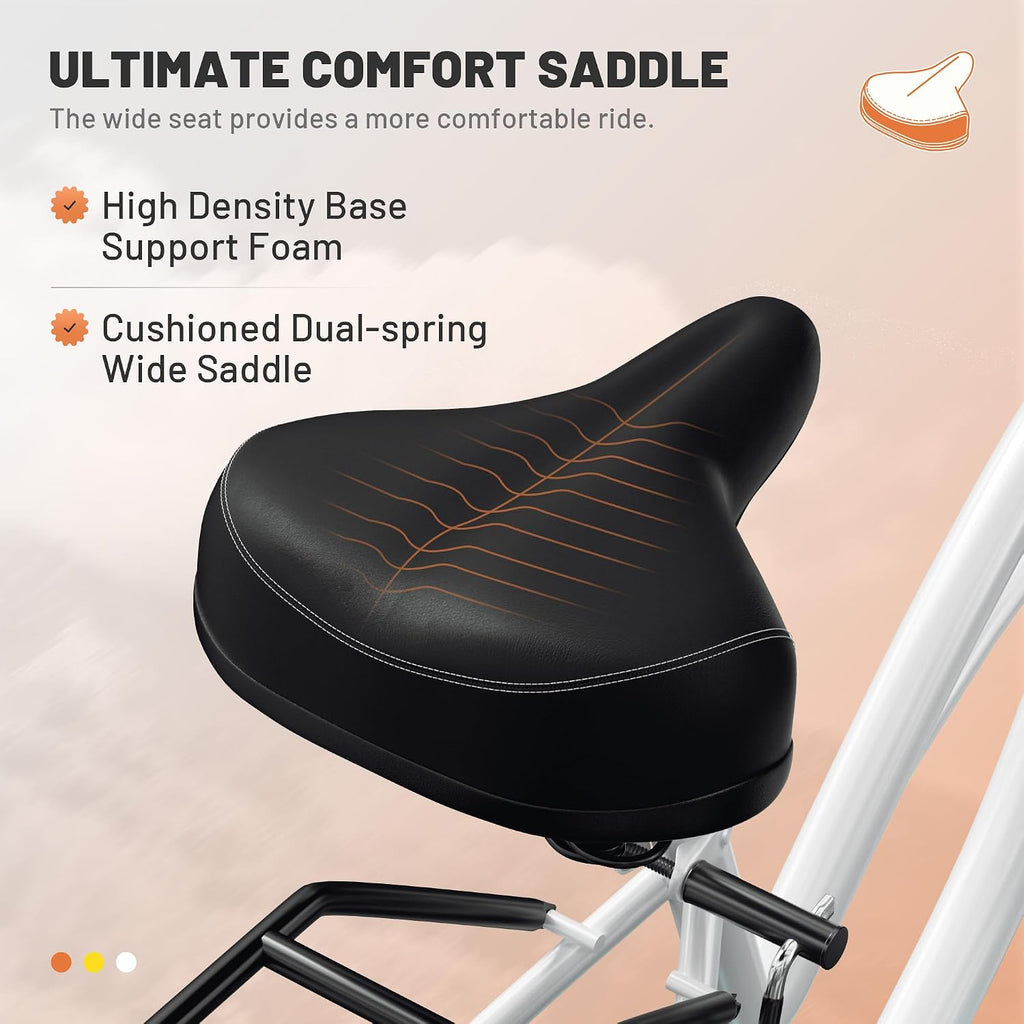 Beach Cruiser Bike for Women and Men, 24/26 Inch 1-Speed Adult Bicycle, Comfortable Step-Through Frame with Rear