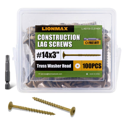 Lag Screws 3 Inch, Structural Wood Screws #14 x 3, 100-PCS, Bronze