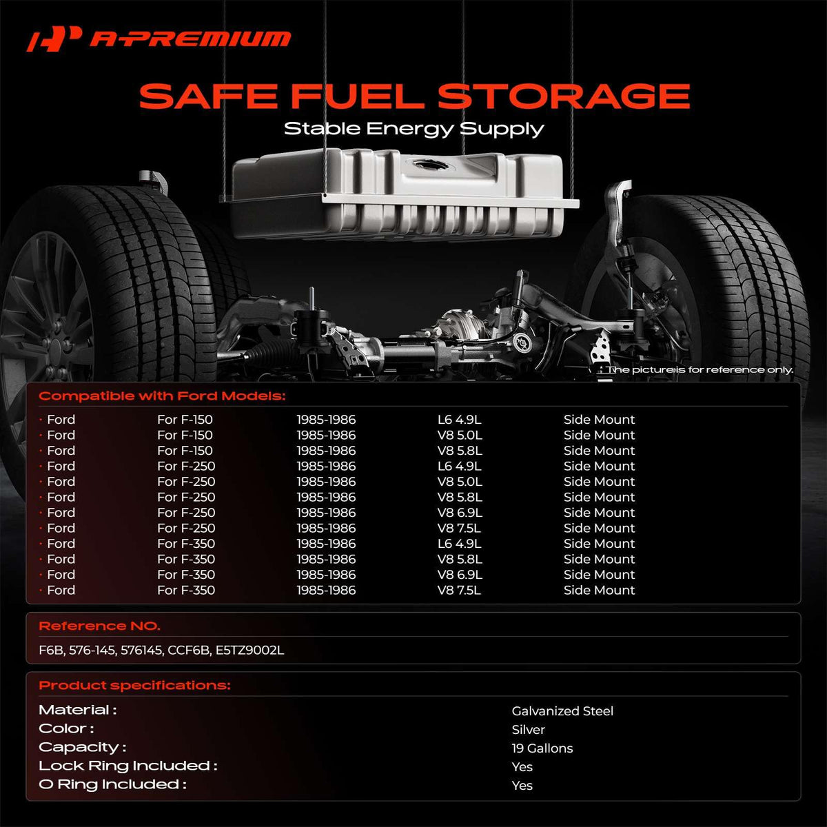 A-Premium Fuel Tank with Lock Ring & O-Ring Compatible with Ford