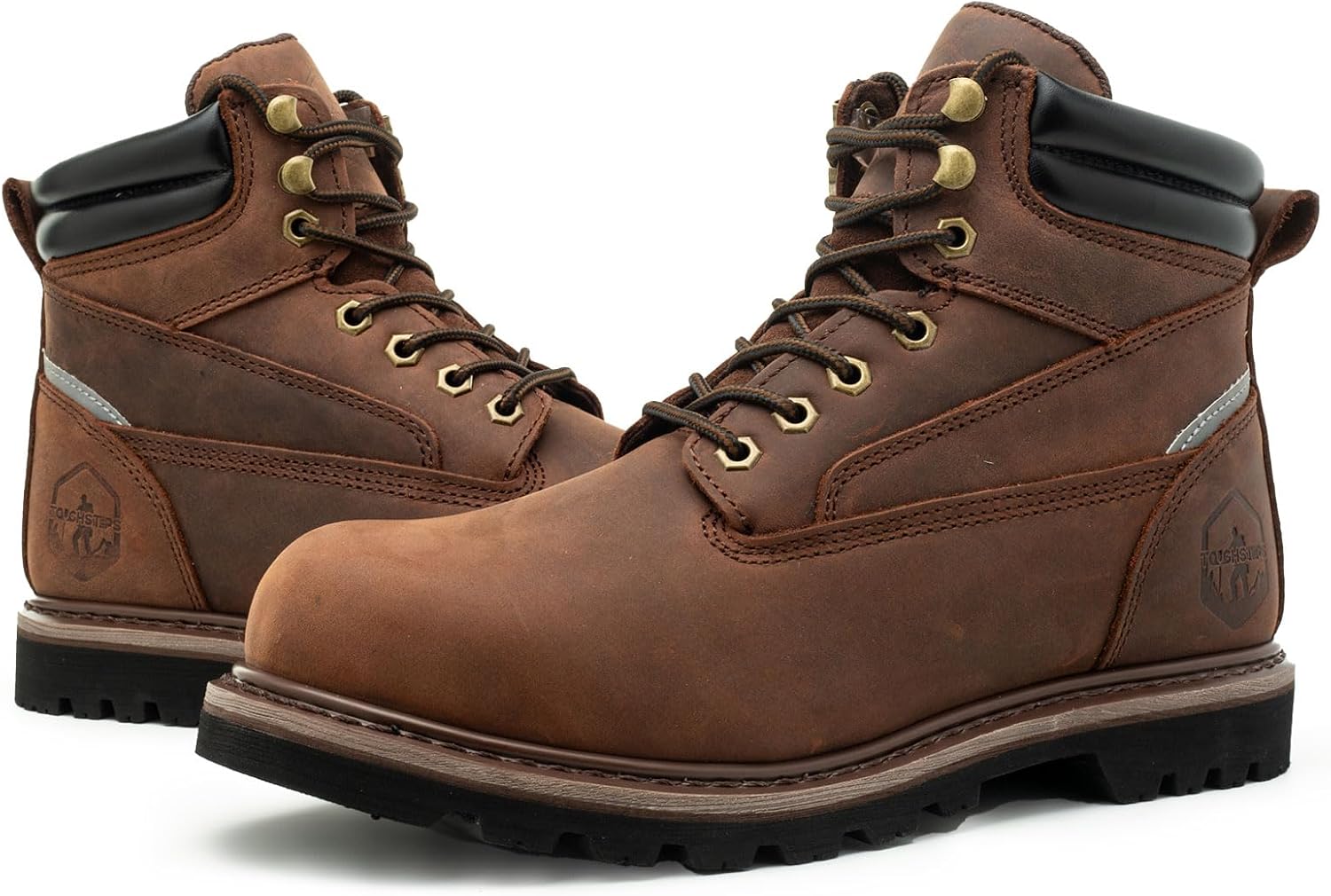 Steel Toe Work Boots for Men 6 Inch Waterproof Non Slip Rubber Comfort Leather Safety Durable Industrial Construction