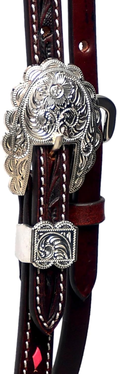 Floral Tooled American Leather With Buckstitch Design Breastcollar, Headstall, Spur Straps