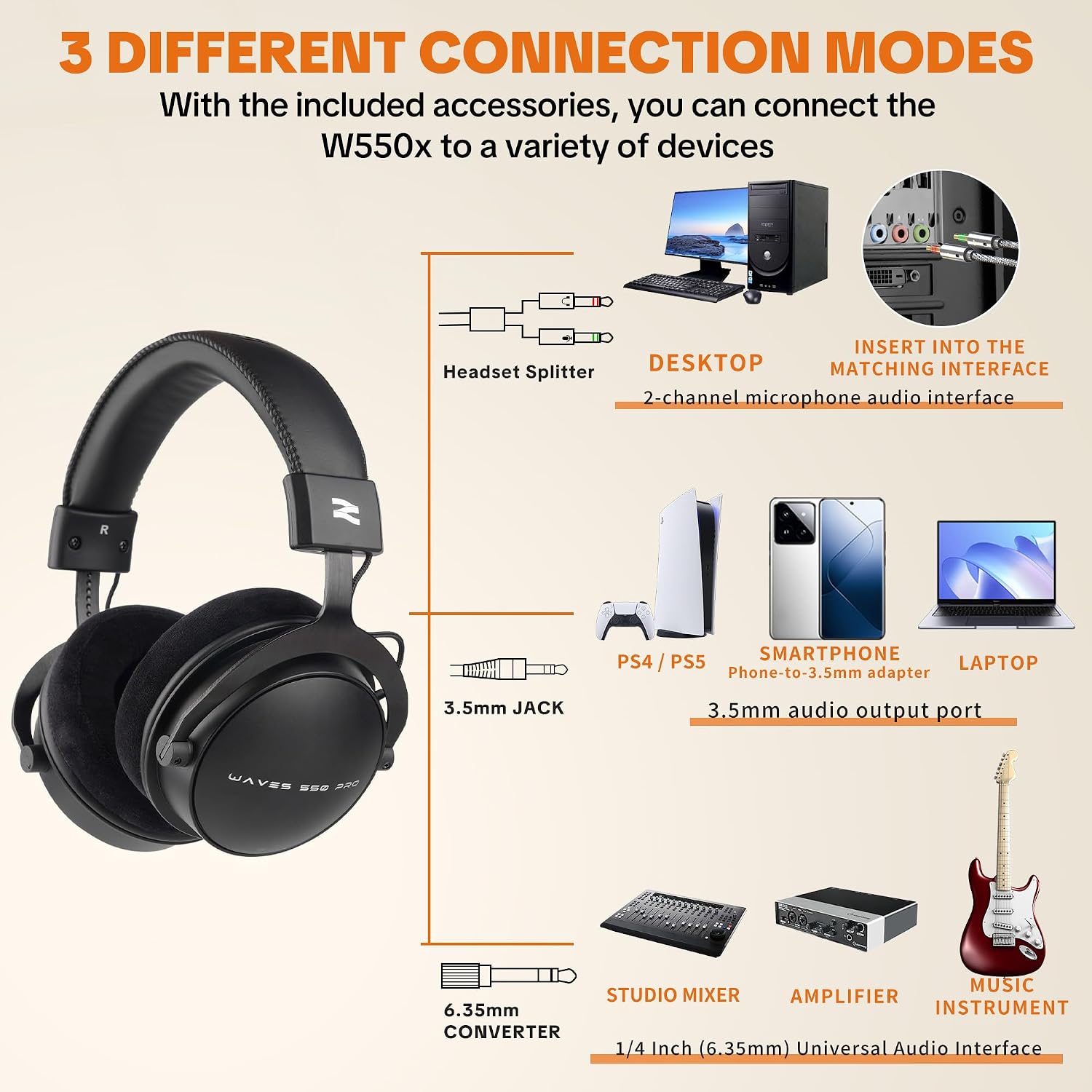 Studio Monitor Headphones for Recording, Wired Over Ear Studio Headphones with Detachable Boom Microphone