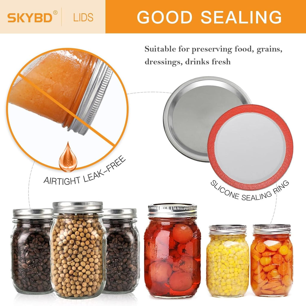 100-Count, REGULAR Mouth Canning Lids for Ball, Kerr Jars - Split-Type Metal Mason Jar Lids for Canning - Food Grade