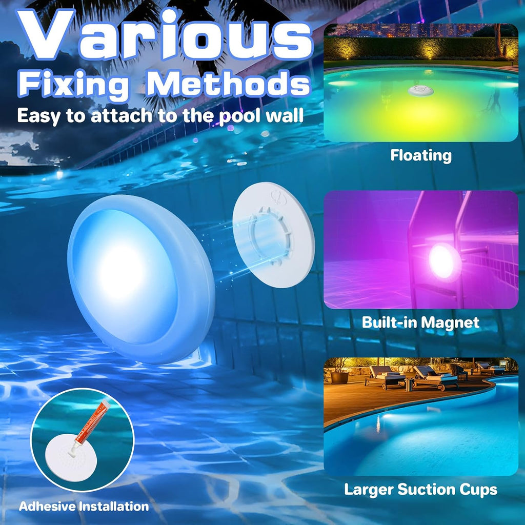 Pool Lights for Above Ground Pools, Upgraded Rechargeable Dynamic Lighting Inground Pool Lights that Float w/Remote