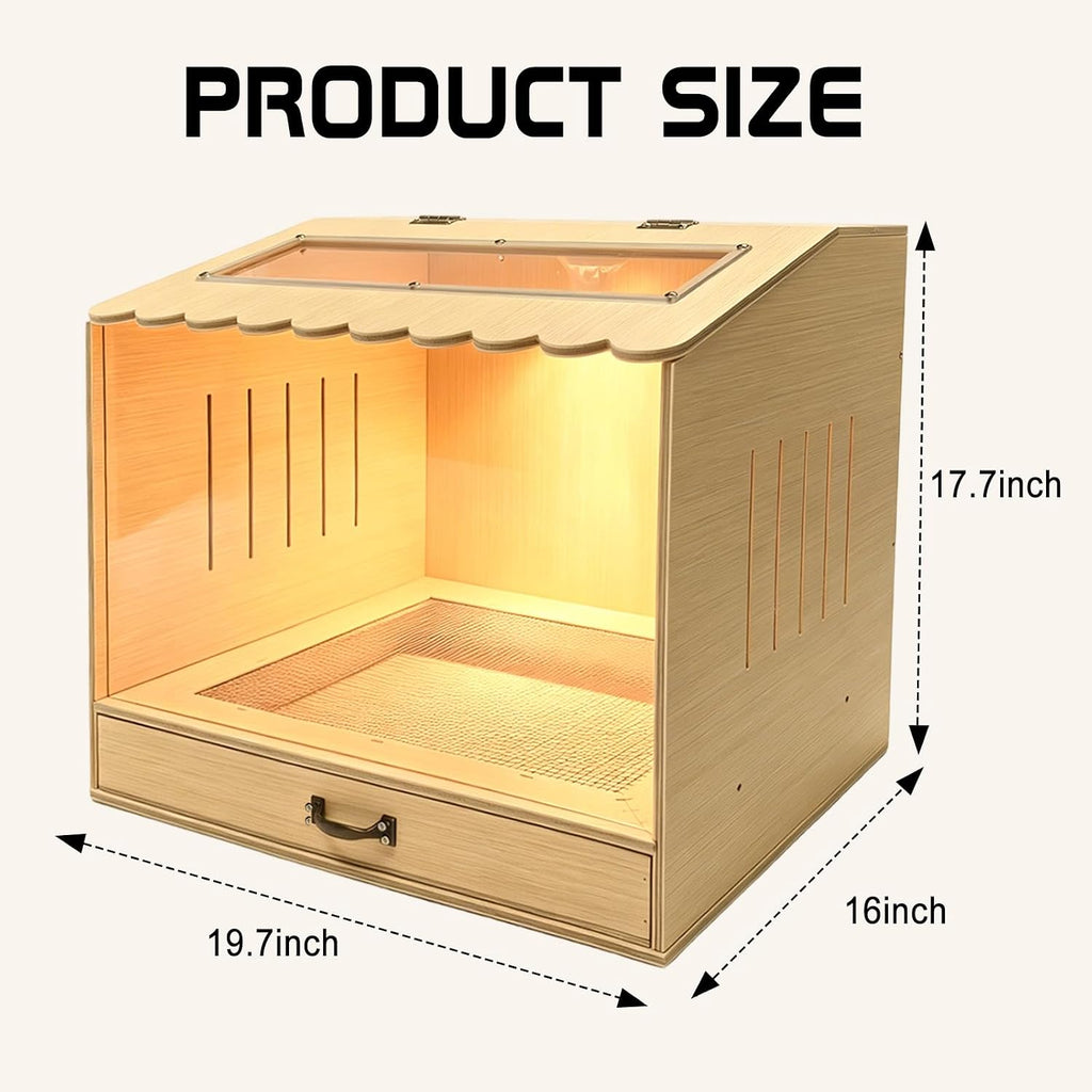 Wooden Chicken Brooder Box with Heating Lamp, 20x18x16 Inch Brooder Box with Mesh Bottom Drawer for Waste Collection