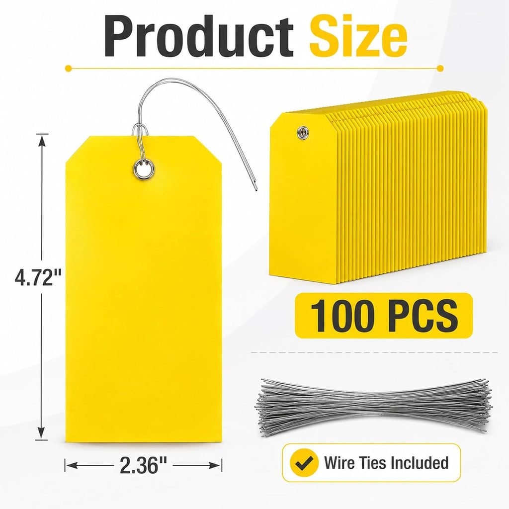 Shipping Tags with Wire - 100 Pack Waterproof Blank Hang Tags