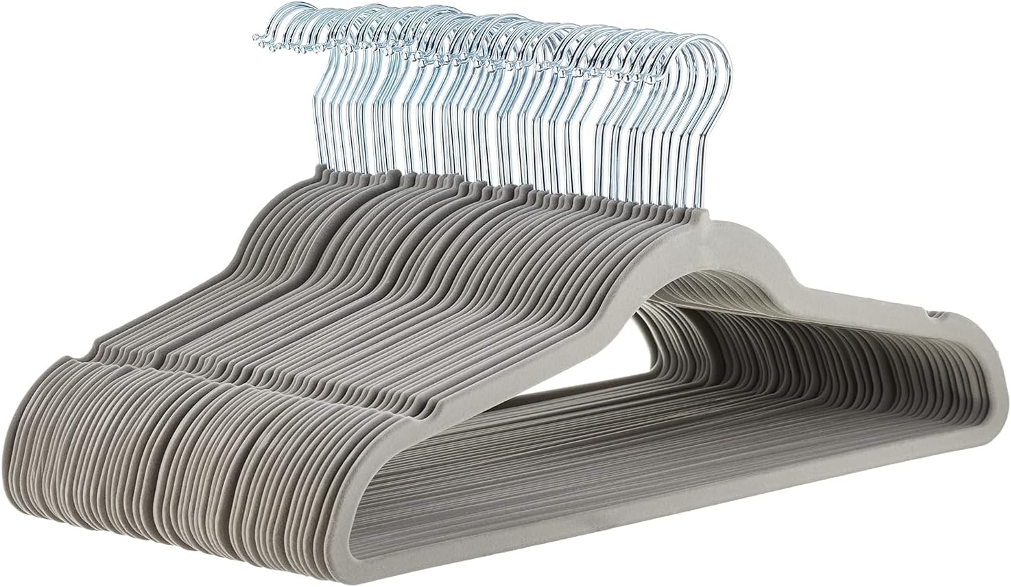 Slim Velvet Non-Slip Space Saving Suit Clothes Hangers, Closet Organizer, Gray/Silver, 50-Pack