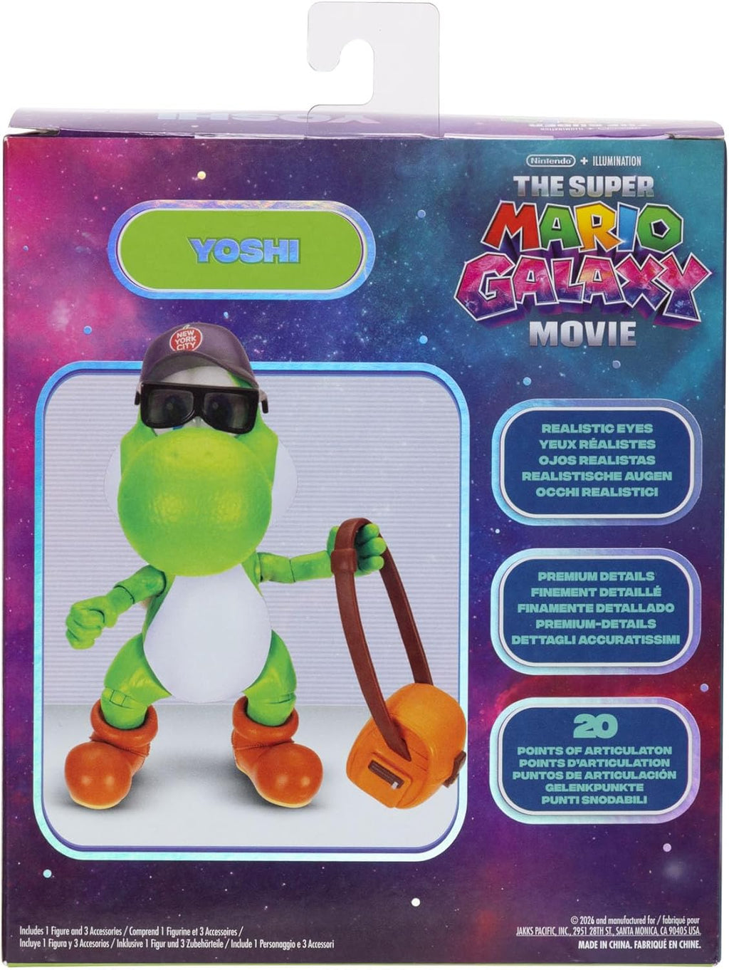 The Super Mario Galaxy Movie 5” Action Figures Series 1 – Yoshi Figure with Hat, Sunglasses, and Satchel Accessories