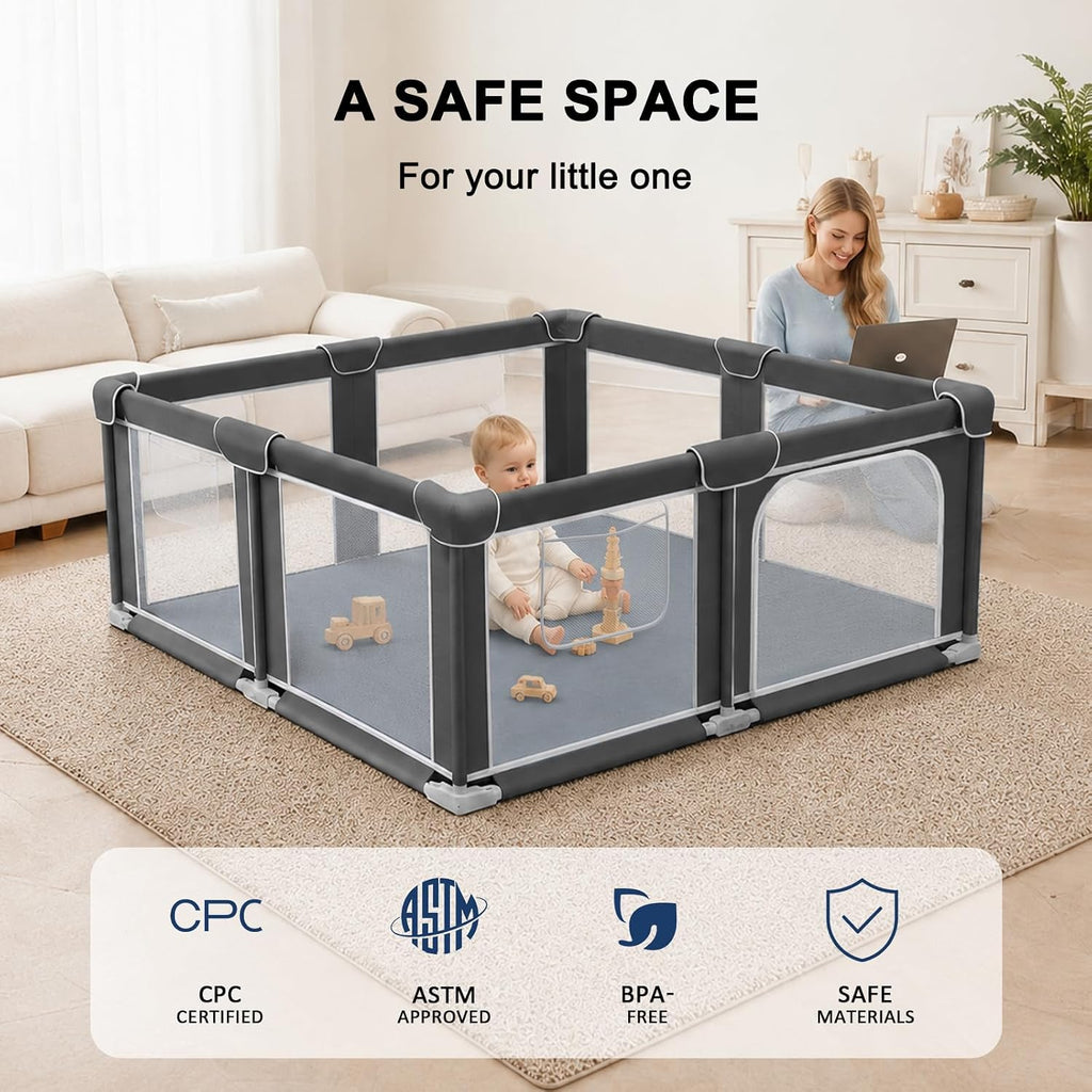 Foldable Playpen for Babies and Toddlers, 50"x50" Portable Play Yard with Mat, Kids Collapsible Play Pen with Sturdy