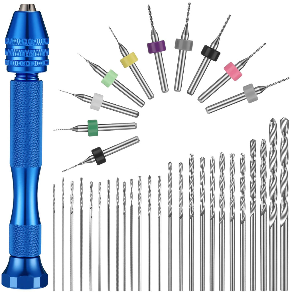 Mudder 36 Pcs Pin Vise Hand with Micro Drill Bits Set, Blue