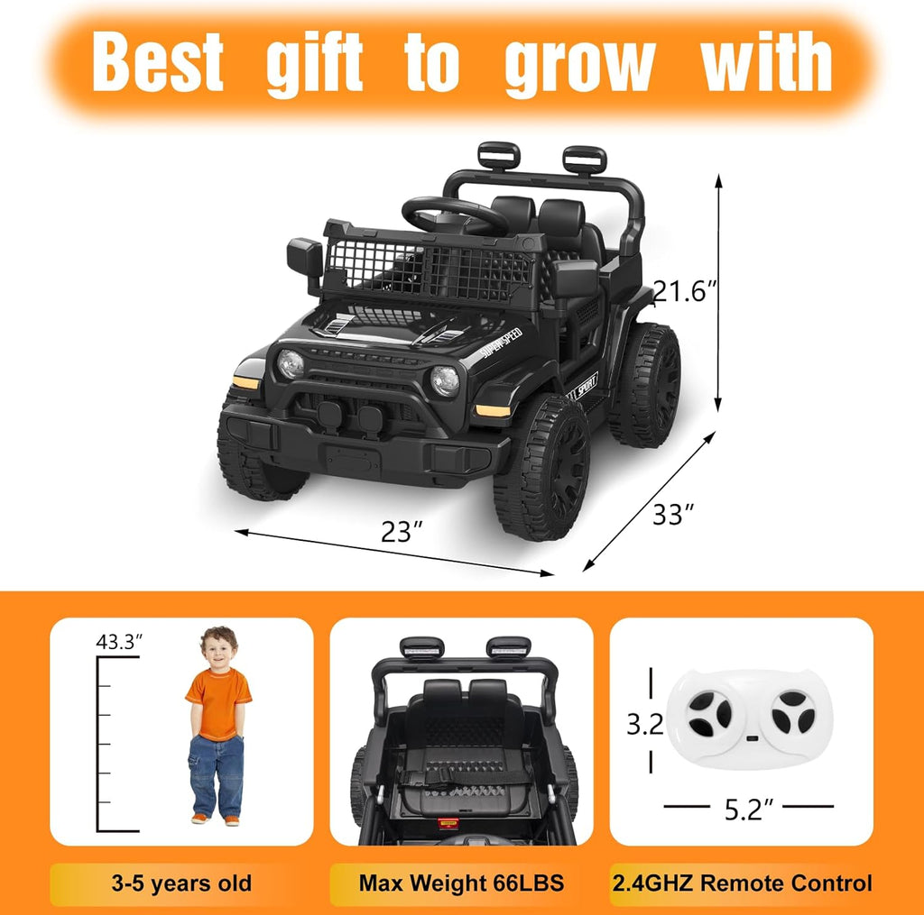 12V Ride on Car with Parent Remote Control, Toddler Electric Car with Spring Suspension, LED Lights & Music Player