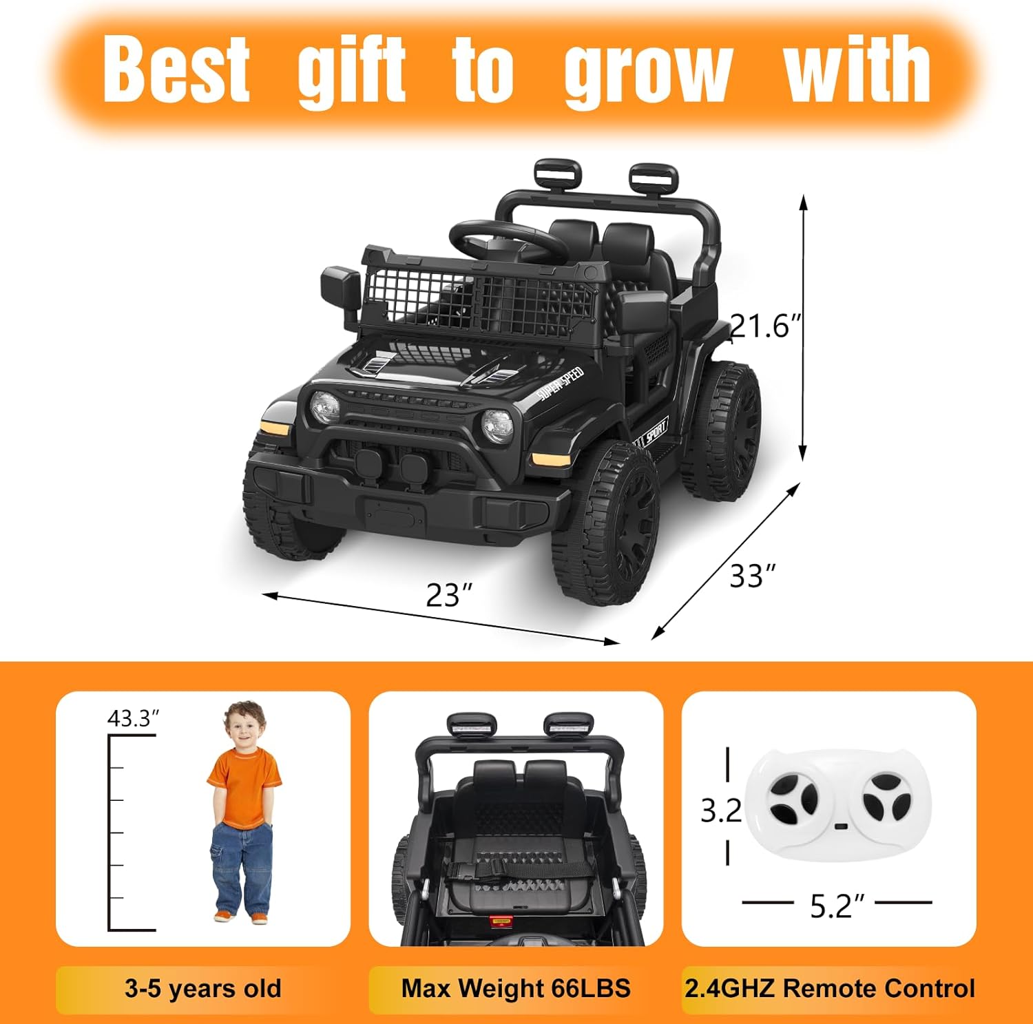 12V Ride on Car with Parent Remote Control, Toddler Electric Car with Spring Suspension, LED Lights & Music Player