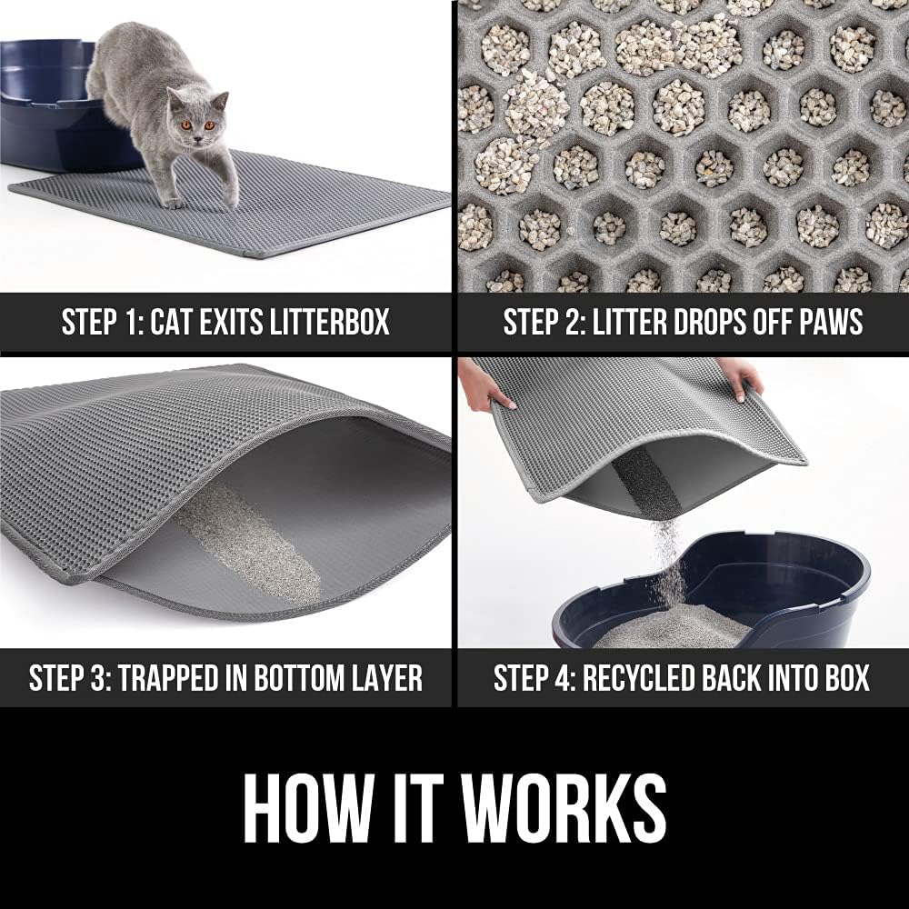 GORILLA GRIP Honeycomb Cat Litter Box Mat, Two Layer Trapping Waste Mats, Soft On Paws, Litter Box Supplies and