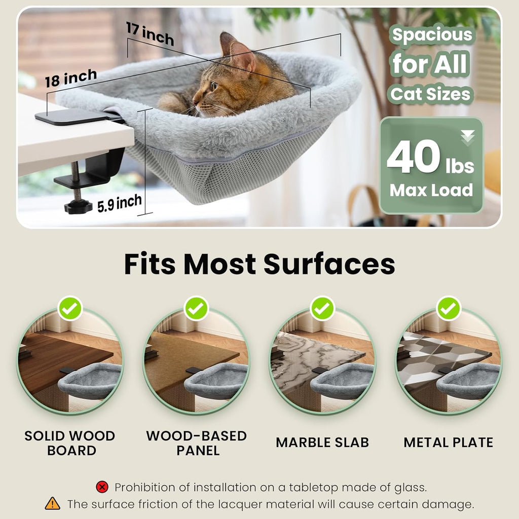 Cat Desk Bed - One-Click Folding,Sunken Design & Space-Saving Semi-Circular Cat Bed, Soft Faux Rabbit Fur Material