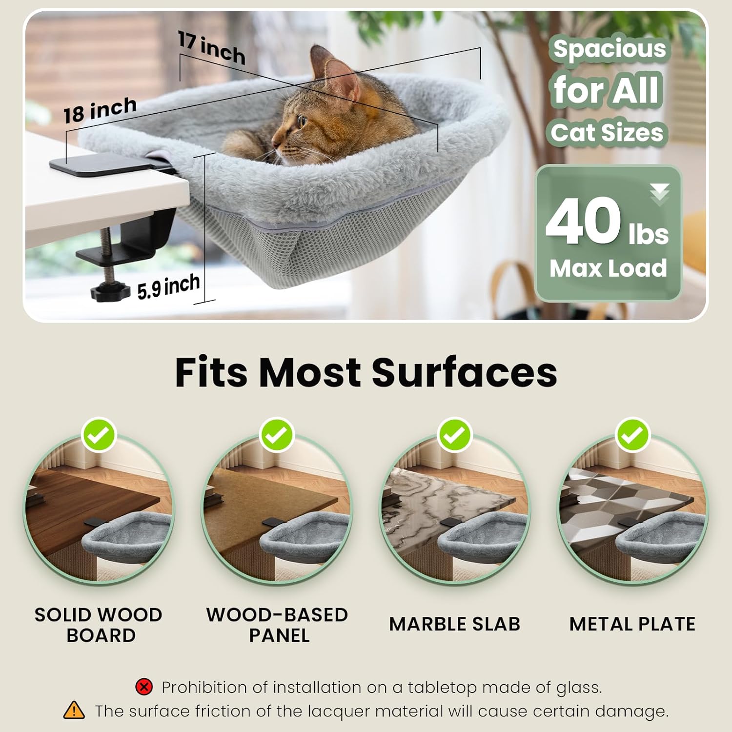 Cat Desk Bed - One-Click Folding,Sunken Design & Space-Saving Semi-Circular Cat Bed, Soft Faux Rabbit Fur Material