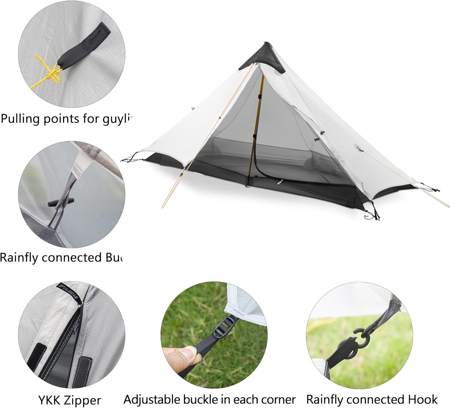 1 Person Ultralight Backpacking Tent - 3 Season (2lbs only) | 15D Ripstop Nylon Rainfly, 5000mm Waterproof, Bathtub