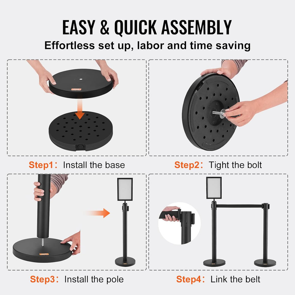 Crowd Control Stanchions, 6-Pack Crowd Control Barriers, Carbon Steel Baking Painted Stanchion Queue Post with Sign