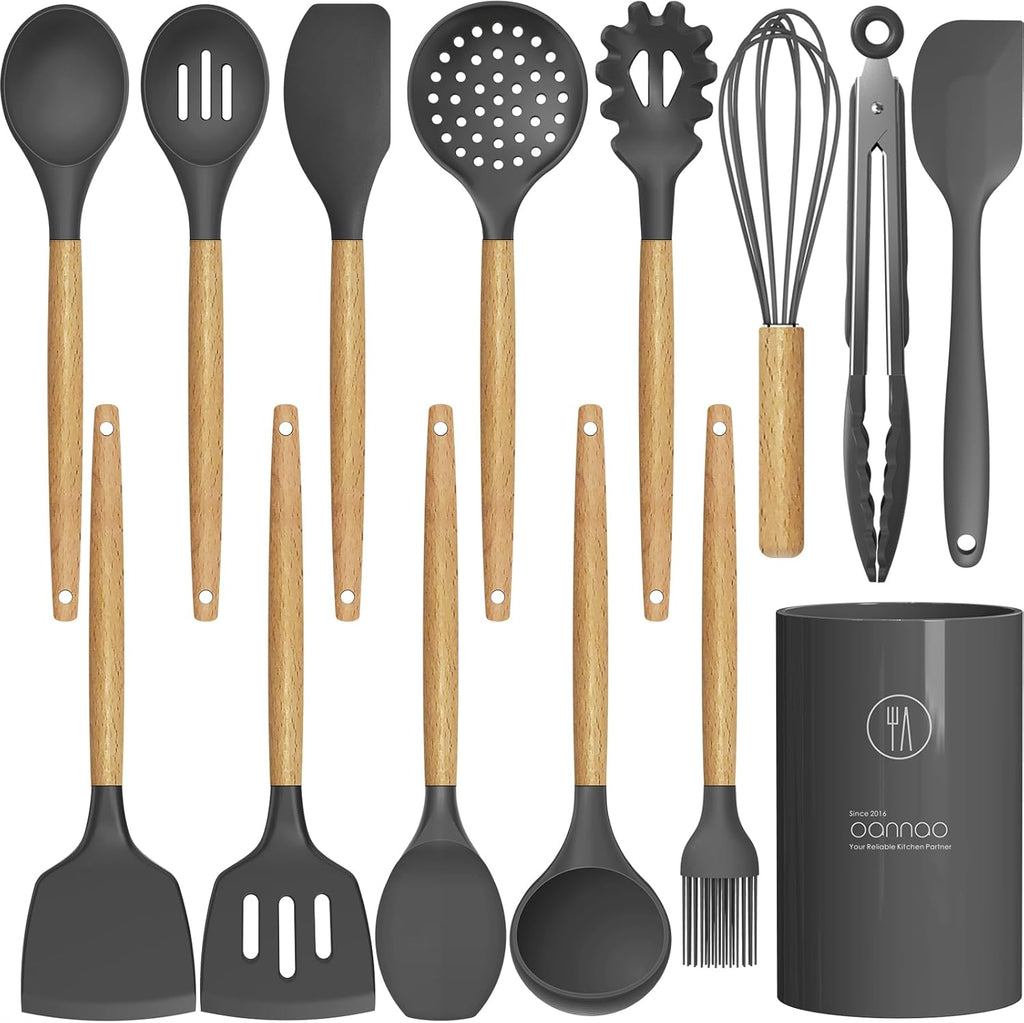 Silicone Cooking Utensils Kitchen Utensil Set - 446°F Heat Resistant Silicone Kitchen Utensils Set, Spatula,Turner