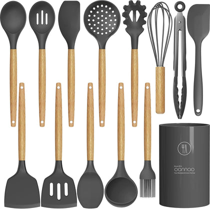 Silicone Cooking Utensils Kitchen Utensil Set - 446°F Heat Resistant Silicone Kitchen Utensils Set, Spatula,Turner