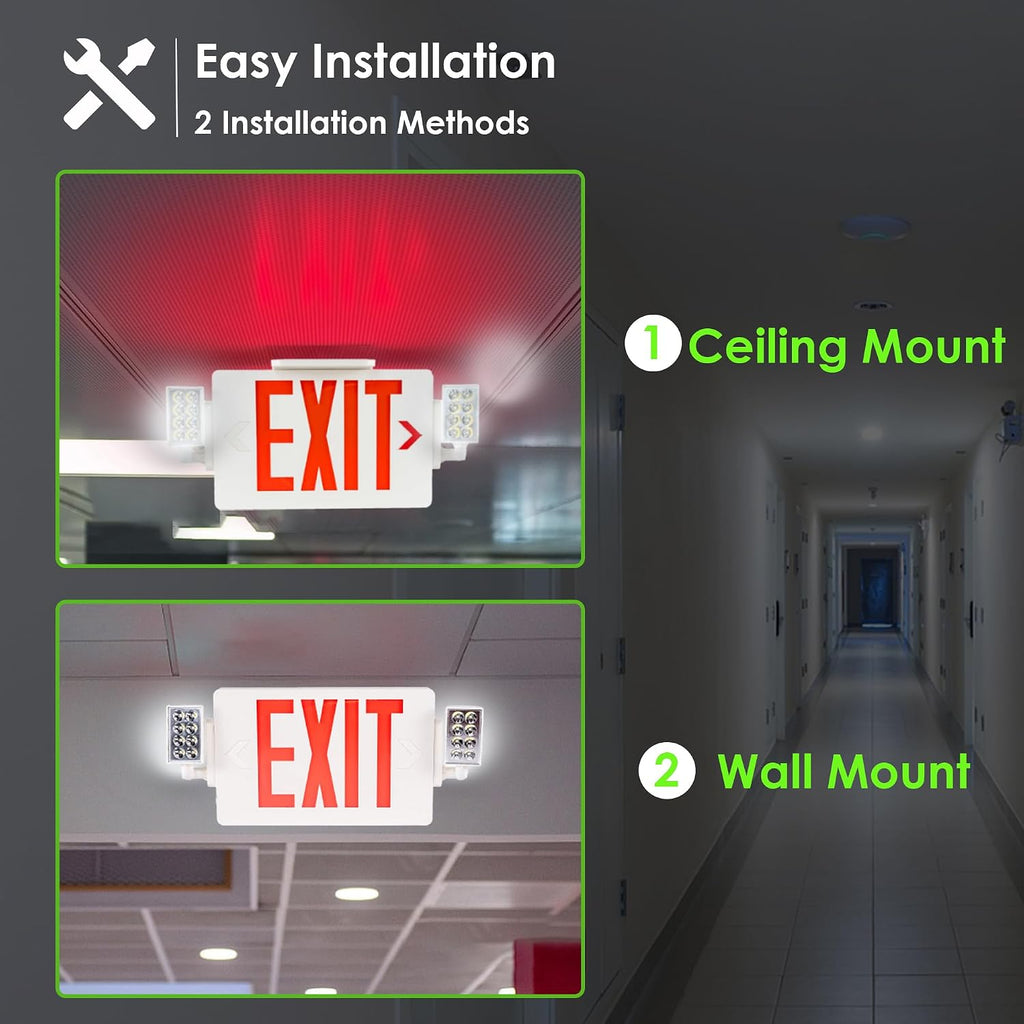 Exit Sign with Emergency Light, Battery Backup, 1 Pack