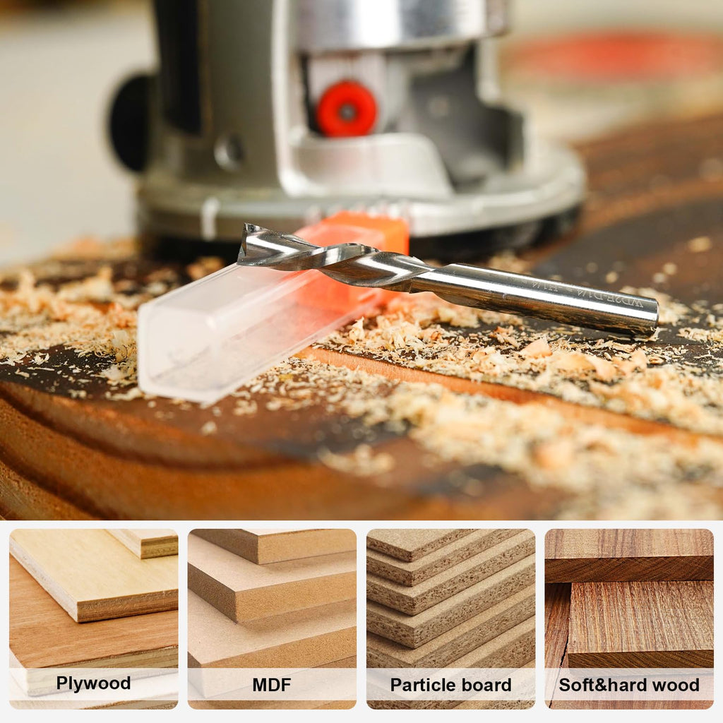 5PCS Spiral Downcut Router Bits 1/4" Shank 1" Cutting Length Solid Carbide CNC Router Bit Set End Mills for Plunge