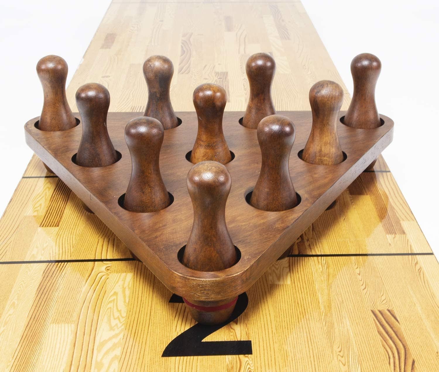 Shuffleboard Bowling Pin Set with 10 Pcs Premium Hardwood Bowling Pins Durabel Triangular Pinsetter Resin Bowling